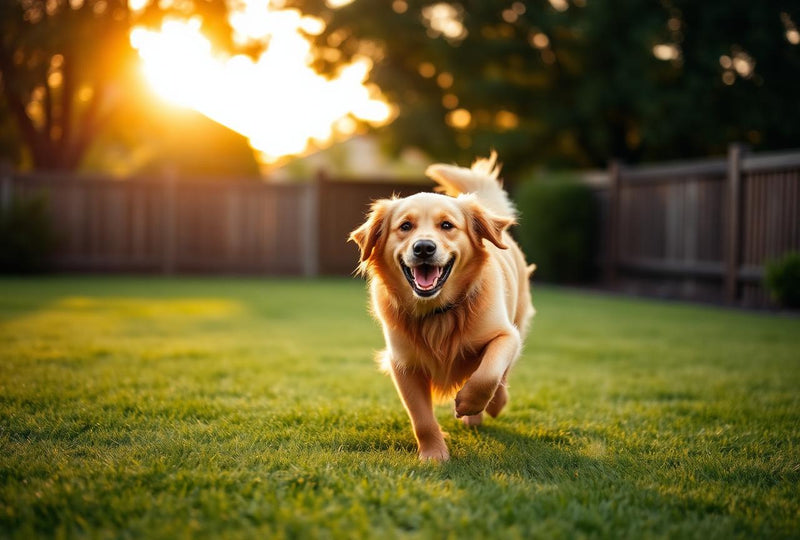 Happy dog in clean yard